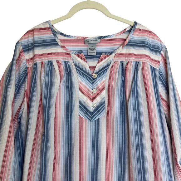 Catherines Womens Tunic Top 1X Red White Blue Striped 3/4 Sleeve Cotton Blend - Picture 2 of 5